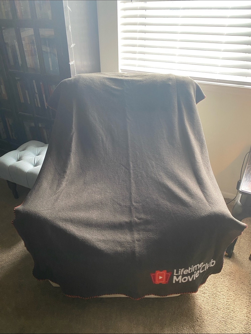 Lifetime Movie Club Black Logo Fleece Blanket with Red Trim - Picture 2 of 2